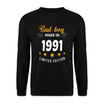 Bad Boy aus dem Jahr 1991 - Unisex Pullover - Schwarz - Vorne - Alina (178cm) & Michal (187cm)