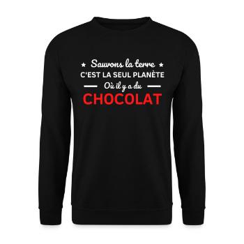 sauvons la terre c'est la seul planète chocolat - Sweat-shirt Unisexe - noir - Devant - Alina (178cm) & Michal (187cm)