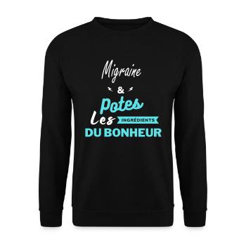 potes les ingrédients du bonheur Migraine - Sweat-shirt Unisexe - noir - Devant - Alina (178cm) & Michal (187cm)