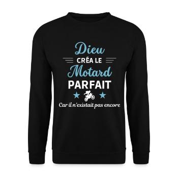 dieu créa le Motard parfait humour de bureau - Sweat-shirt Unisexe - noir - Devant - Alina (178cm) & Michal (187cm)