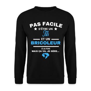 pas facile d'être Bricoleur et Fils - Sweat-shirt Unisexe - noir - Devant - Alina (178cm) & Michal (187cm)