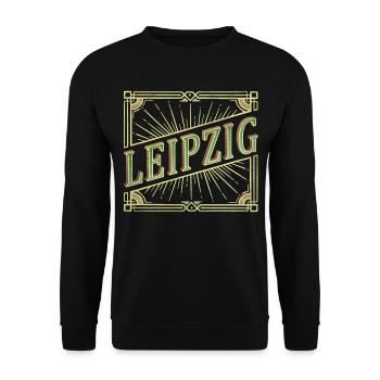 Leipzig Deutschland Stadt Schrift Vintage Retro - Unisex Pullover - Schwarz - Vorne - Alina (178cm) & Michal (187cm)