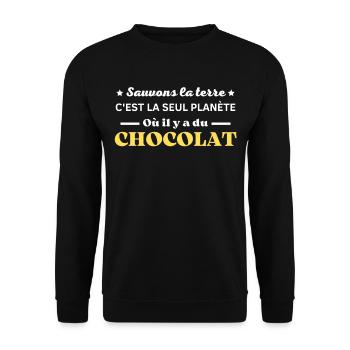 sauvons la terre planète ou il y a du chocolat - Sweat-shirt Unisexe - noir - Devant - Alina (178cm) & Michal (187cm)