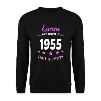 QUEENS ARE BORN IN 1955 - Unisex Sweatshirt - black - Front - Alina (178cm) & Michal (187cm)