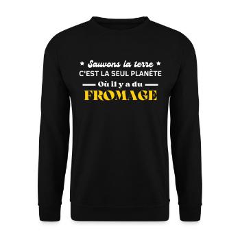 sauvons la terre c'est la seul planète du fromage - Sweat-shirt Unisexe - noir - Devant - Alina (178cm) & Michal (187cm)