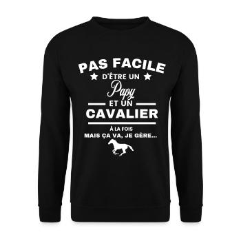 pas facile d'être cavalier et Papy - Sweat-shirt Unisexe - noir - Devant - Alina (178cm) & Michal (187cm)