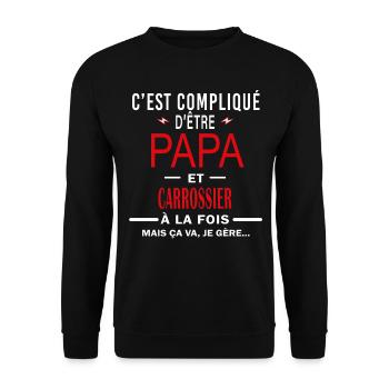 papa Et CARROSSIER cadeau citation - Sweat-shirt Unisexe - noir - Devant - Alina (178cm) & Michal (187cm)