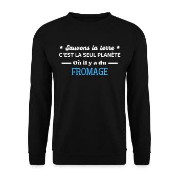 sauvons la terre c'est la seul planète du fromage - Sweat-shirt Unisexe - noir - Devant - Alina (178cm) & Michal (187cm)