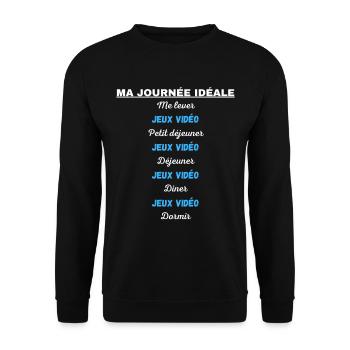 geek ma journée idéale - idée cadeau gamer - Sweat-shirt Unisexe - noir - Devant - Alina (178cm) & Michal (187cm)