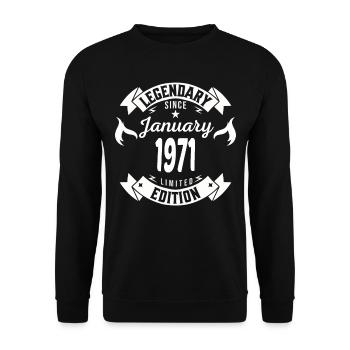 Legendär seit Januar 1971 - Unisex Pullover - Schwarz - Vorne - Alina (178cm) & Michal (187cm)