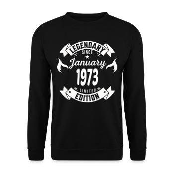 Legendär seit Januar 1973 - Unisex Pullover - Schwarz - Vorne - Alina (178cm) & Michal (187cm)