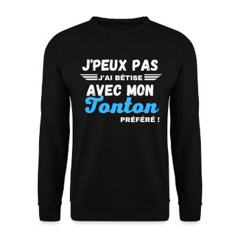 Je peux pas j'ai bêtise avec mon Tonton préféré - Sweat-shirt Unisexe - noir - Devant - Alina (178cm) & Michal (187cm)