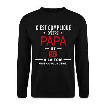 papa Et GEEK cadeau citation - Sweat-shirt Unisexe - noir - Devant - Alina (178cm) & Michal (187cm)