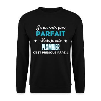 je ne suis pas parfait humour PLOMBIER - Sweat-shirt Unisexe - noir - Devant - Alina (178cm) & Michal (187cm)