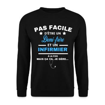 pas facile d'être INFIRMIER et Demi-frère - Sweat-shirt Unisexe - noir - Devant - Alina (178cm) & Michal (187cm)