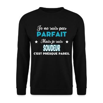 je ne suis pas parfait humour SOUDEUR - Sweat-shirt Unisexe - noir - Devant - Alina (178cm) & Michal (187cm)