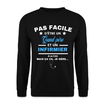 pas facile d'être INFIRMIER et Grand-père - Sweat-shirt Unisexe - noir - Devant - Alina (178cm) & Michal (187cm)