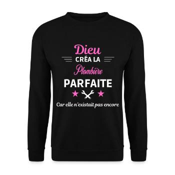 dieu créa la parfaite humour Plombière - Sweat-shirt Unisexe - noir - Devant - Alina (178cm) & Michal (187cm)
