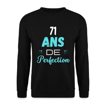âge de la perfection cadeau humoristique 71 ans - Sweat-shirt Unisexe - noir - Devant - Alina (178cm) & Michal (187cm)