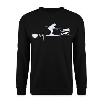 Hund Skijöring Skifahren Wintersport Herzschlag Puls - Unisex Pullover - Schwarz - Vorne - Alina (178cm) & Michal (187cm)