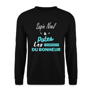potes les ingrédients du bonheur Sapin Noel - Sweat-shirt Unisexe - noir - Devant - Alina (178cm) & Michal (187cm)