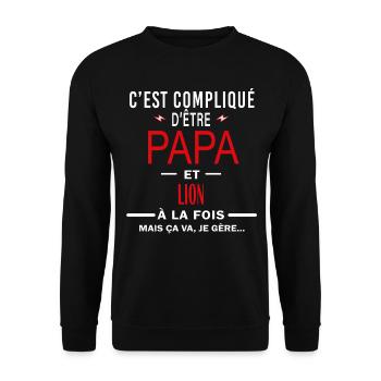 papa Et LION cadeau citation - Sweat-shirt Unisexe - noir - Devant - Alina (178cm) & Michal (187cm)