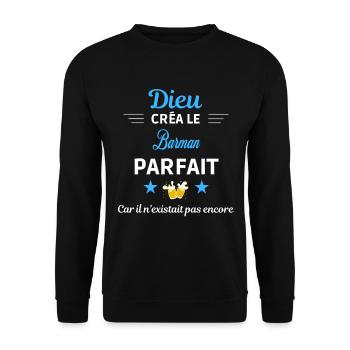 dieu créa parfait humour de bureau Barman - Sweat-shirt Unisexe - noir - Devant - Alina (178cm) & Michal (187cm)