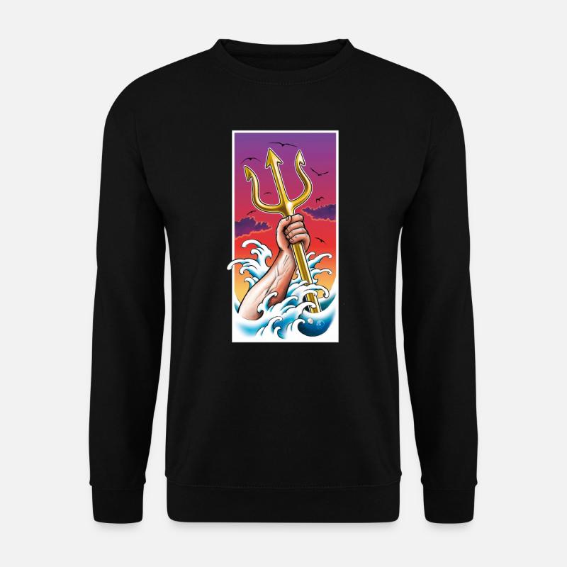 Poseidon Meeresgott unter Wasser mit Dreizack in der Hand - Unisex Pullover - Schwarz