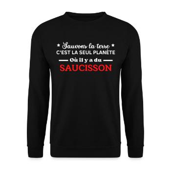 sauvons la terre planète ou il y a du saucisson - Sweat-shirt Unisexe - noir - Devant - Alina (178cm) & Michal (187cm)