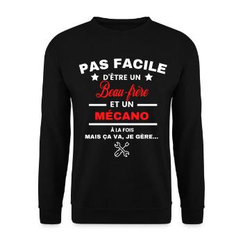 pas facile d'être Mécano et Beau-frère - Sweat-shirt Unisexe - noir - Devant - Alina (178cm) & Michal (187cm)