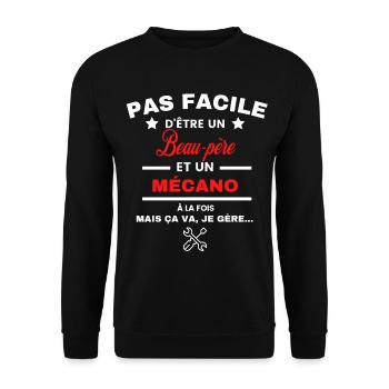 pas facile d'être Mécano et Beau-père - Sweat-shirt Unisexe - noir - Devant - Alina (178cm) & Michal (187cm)