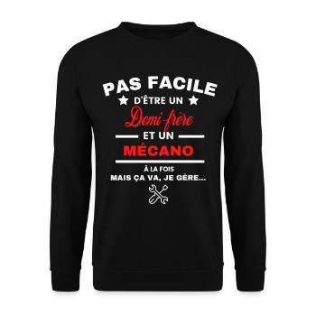 pas facile d'être Mécano et Demi-frère - Sweat-shirt Unisexe - noir - Devant - Alina (178cm) & Michal (187cm)