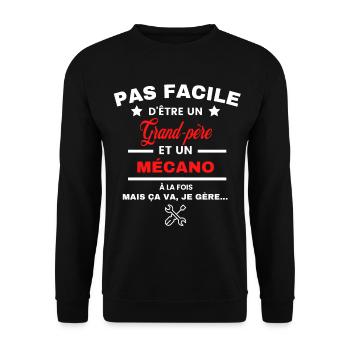 pas facile d'être Mécano et Grand-père - Sweat-shirt Unisexe - noir - Devant - Alina (178cm) & Michal (187cm)