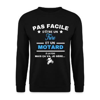 pas facile d'être motard et Frère - Sweat-shirt Unisexe - noir - Devant - Alina (178cm) & Michal (187cm)