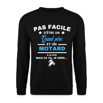 pas facile d'être motard et Grand-père - Sweat-shirt Unisexe - noir - Devant - Alina (178cm) & Michal (187cm)