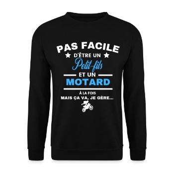 pas facile d'être motard et Petit-fils - Sweat-shirt Unisexe - noir - Devant - Alina (178cm) & Michal (187cm)