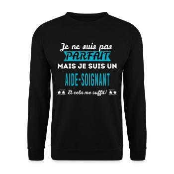 Je ne suis pas parfait AIDE-SOIGNANT - Sweat-shirt Unisexe - noir - Devant - Alina (178cm) & Michal (187cm)