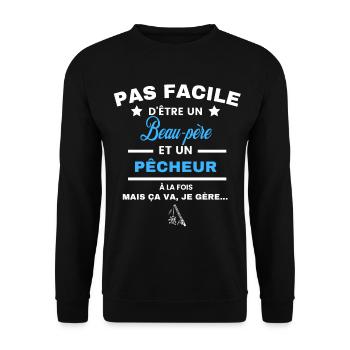 pas facile d'être pêcheur et Beau-père - Sweat-shirt Unisexe - noir - Devant - Alina (178cm) & Michal (187cm)