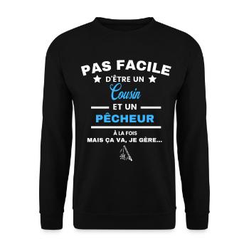 pas facile d'être pêcheur et Cousin - Sweat-shirt Unisexe - noir - Devant - Alina (178cm) & Michal (187cm)