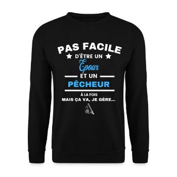 pas facile d'être pêcheur et Epoux - Sweat-shirt Unisexe - noir - Devant - Alina (178cm) & Michal (187cm)
