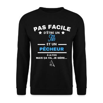 pas facile d'être pêcheur et Fils - Sweat-shirt Unisexe - noir - Devant - Alina (178cm) & Michal (187cm)
