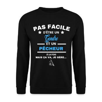 pas facile d'être pêcheur et Gendre - Sweat-shirt Unisexe - noir - Devant - Alina (178cm) & Michal (187cm)