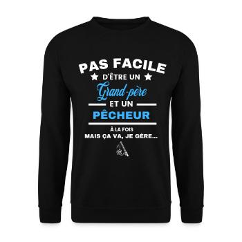 pas facile d'être pêcheur et Grand-père - Sweat-shirt Unisexe - noir - Devant - Alina (178cm) & Michal (187cm)
