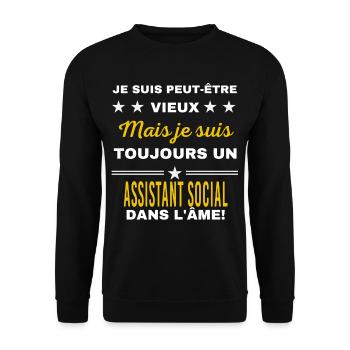 Je suis peut-être vieux ASSISTANT SOCIAL - Sweat-shirt Unisexe - noir - Devant - Alina (178cm) & Michal (187cm)