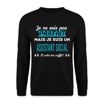 Je ne suis pas parfait ASSISTANT SOCIAL - Sweat-shirt Unisexe - noir - Devant - Alina (178cm) & Michal (187cm)