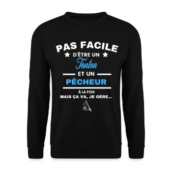 pas facile d'être pêcheur et Tonton - Sweat-shirt Unisexe - noir - Devant - Alina (178cm) & Michal (187cm)