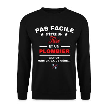 pas facile d'être plombier et Frère - Sweat-shirt Unisexe - noir - Devant - Alina (178cm) & Michal (187cm)