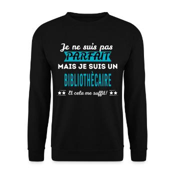 Je ne suis pas parfait BIBLIOTHÈCAIRE - Sweat-shirt Unisexe - noir - Devant - Alina (178cm) & Michal (187cm)