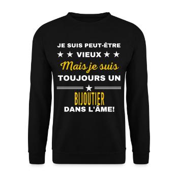 Je suis peut-être vieux BIJOUTIER - Sweat-shirt Unisexe - noir - Devant - Alina (178cm) & Michal (187cm)