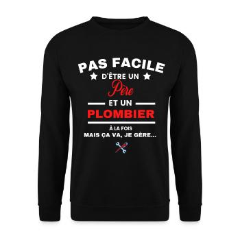 pas facile d'être plombier et Père - Sweat-shirt Unisexe - noir - Devant - Alina (178cm) & Michal (187cm)